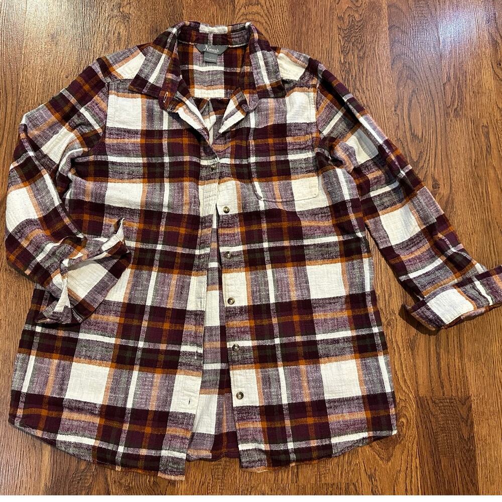 Natural Reflections Plaid Flannel Button Down Shirt Multicolor Women’s Sz L Wine